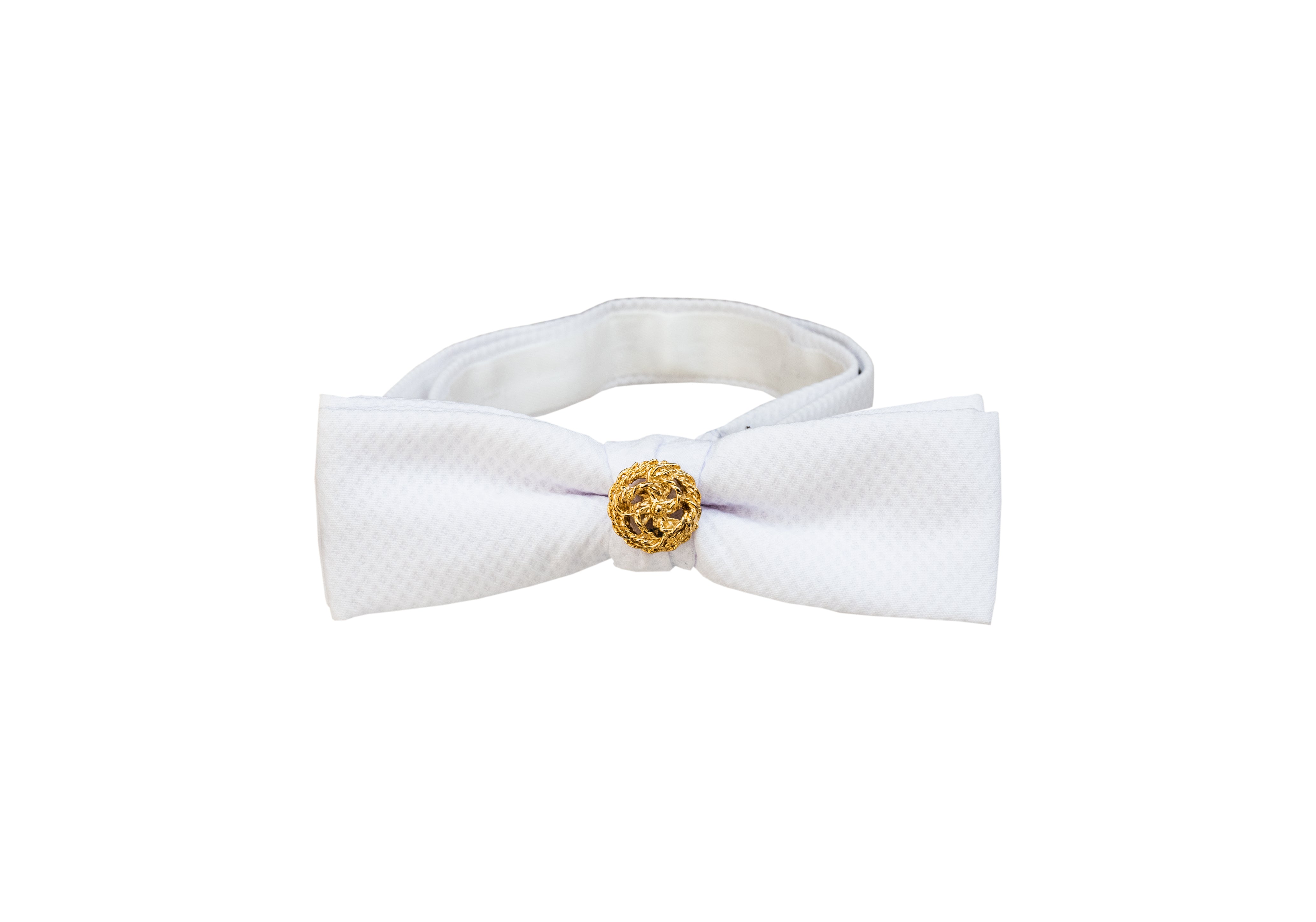 White Cotton Bow Tie With "Gold" Embellishment
